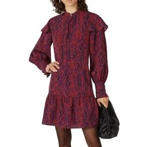 Koché Collective Python Snake Print Long Sleeve Mini Dress Magenta Black US6